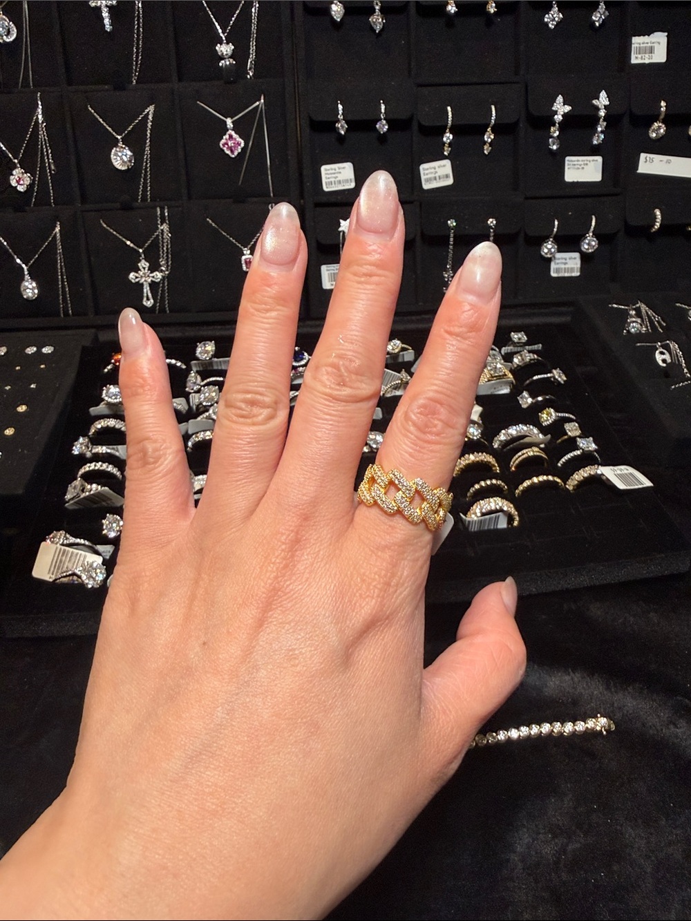 Gold-Tone Pavé Cuban Link Band Ring - Women's Jewelry